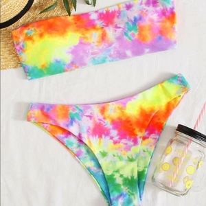 Tie Dye Shein Bandeau Bikini Swimsuit